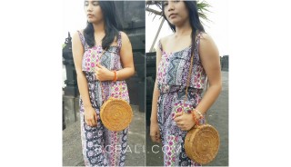 star circle disc women bag ata grass rattan flower strap bali handmade